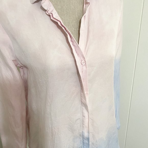 Anthropologie Cloth & Stone Tencel Blue/Pink Dip/Tie Dye Button Up Size Small - Picture 6 of 13